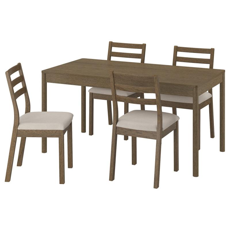 TONSTAD トンスタード / TONSTAD トンスタード テーブル&チェア4脚 - ブラウン オーク材突き板/ブラウンオーク調 フリードトゥナ ライトベージュ 150x80 cm