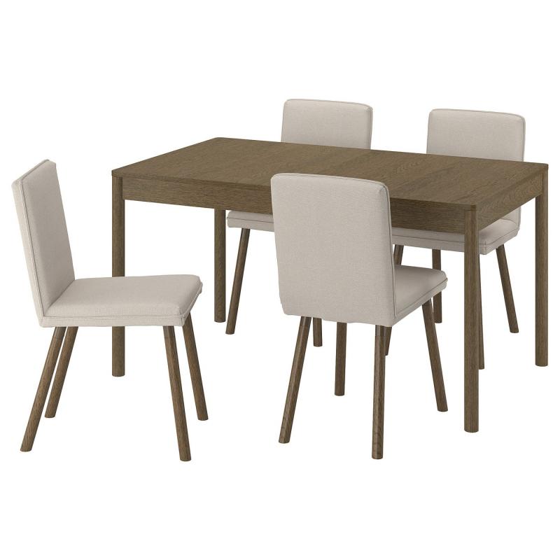 TONSTAD トンスタード / TONSTAD トンスタード テーブル&チェア4脚 - ブラウン オーク材突き板/フリードトゥナ ライトベージュ ブラウンオーク調 140/196x85 cm