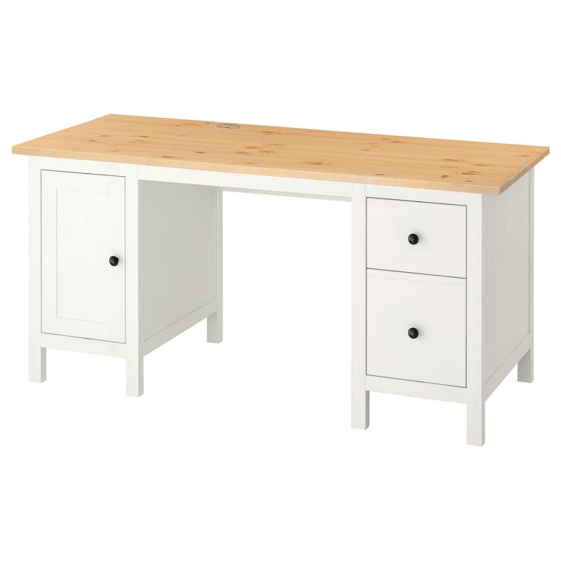 HEMNES ヘムネス デスク - ホワイトステイン/ライトブラウン 155x65 cm