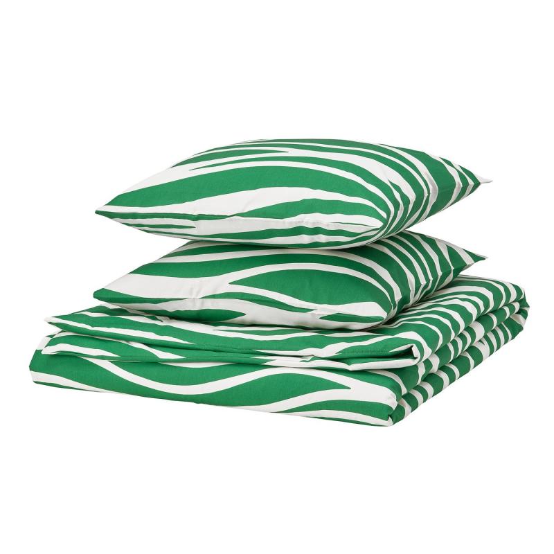 PORTLAKMÅLLA ポールトラークモラ 掛け布団カバー＆枕カバー（枕カバー2枚） - グリーン/ホワイト 200x200/50x60 cm