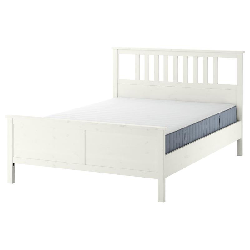 HEMNES ヘムネス ベッドフレーム マットレス付き - ホワイトステイン/ヴァレヴォーグ ふつう 140x200 cm