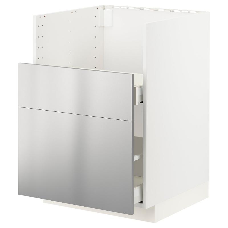 METOD メトード / MAXIMERA マキシメーラ ベースキャビネット TALLSJÖN/タルショーン シンク用 - ホワイト/ヴォールスタ ステンレススチール 60x60 cm