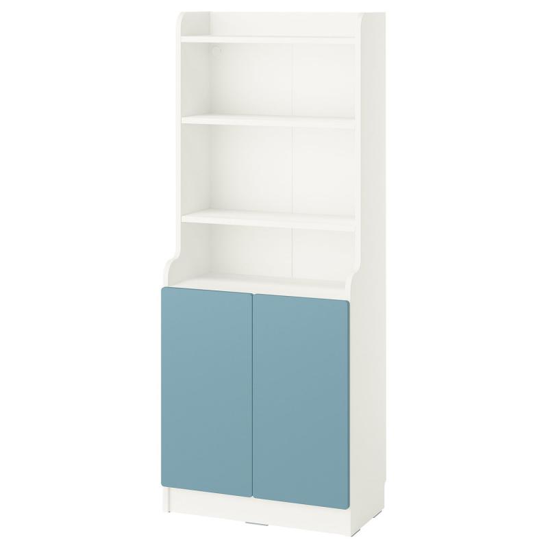 DALRIPA ダールリパ 子ども用本棚 扉付き - ホワイト/ブルー 60x34x150 cm