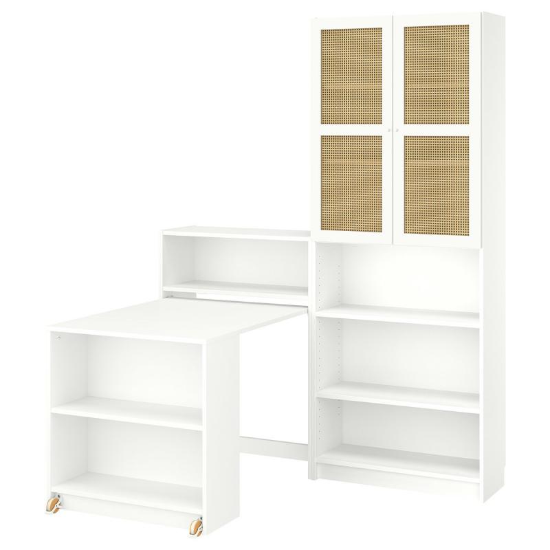 BILLY ビリー / OXBERG オクスベリ 本棚コンビネーション 折りたたみ式テーブル付き - ホワイト 160x202 cm