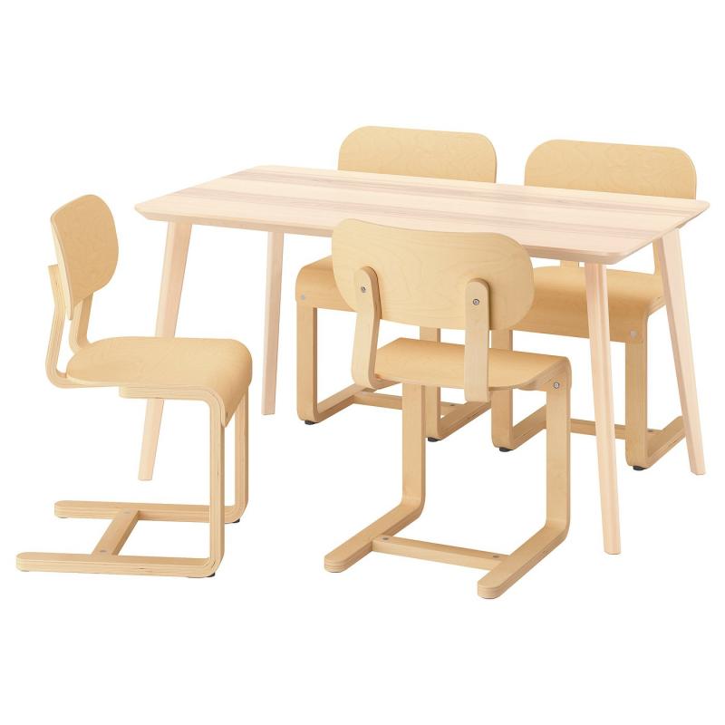 LISABO リーサボー / LYCKAN リッカン テーブル＆チェア4脚 - アッシュ材突き板/バーチ材突き板 140x78 cm