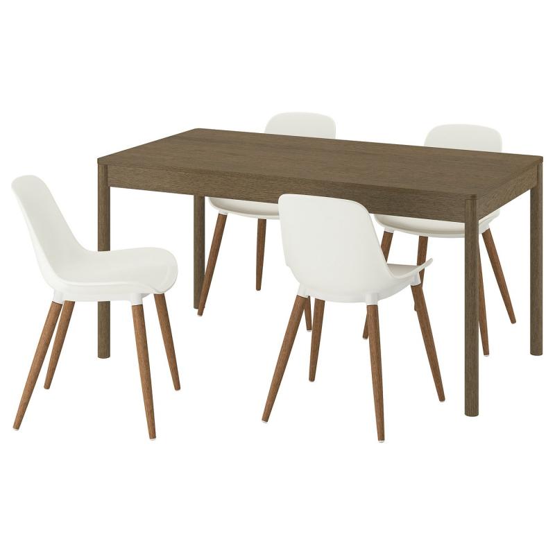 TONSTAD トンスタード / GRÖNSTA グローンスタ テーブル＆チェア4脚 - ブラウン オーク材突き板/ホワイト 150x80 cm