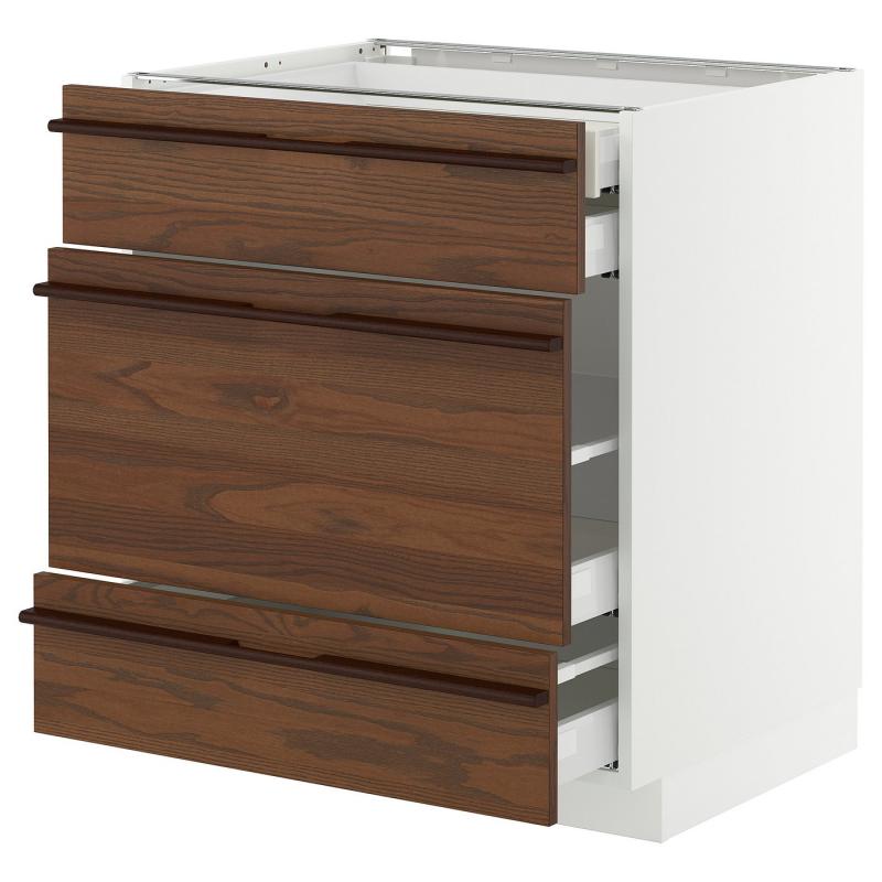 METOD メトード / MAXIMERA マキシメーラ ベースキャビネット 引き出し前部3枚/引き出し4個付き - ホワイト/ステーンスタ ダークブラウン アッシュ材突き板 75x60x80 cm